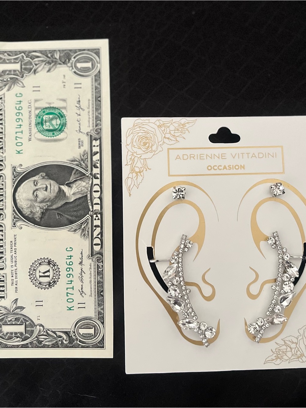Adrienne Vittadini Silver Crystal Ear Climbers with Clear Rhinestones Set NIP